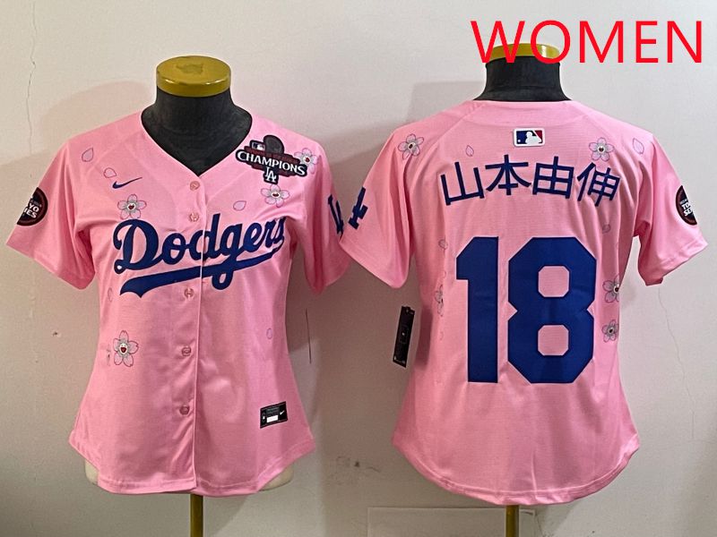 Women Los Angeles Dodgers #18 Yamamoto Pink Sakura Edition 2025 Nike MLB Jersey style 2